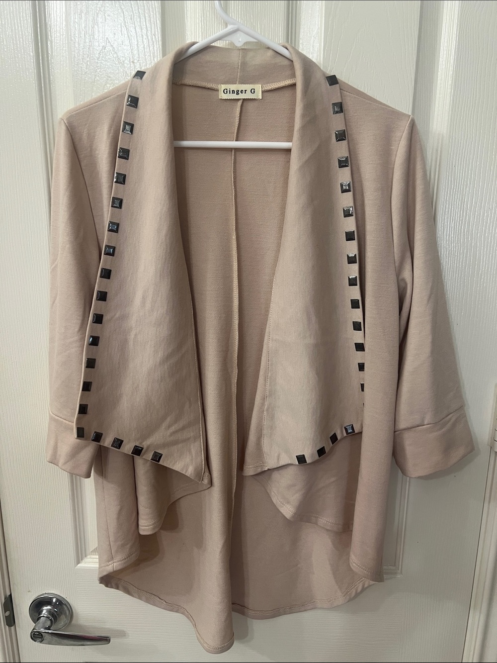 Ginger G Taupe Open-Front Cardigan with Stud Trim